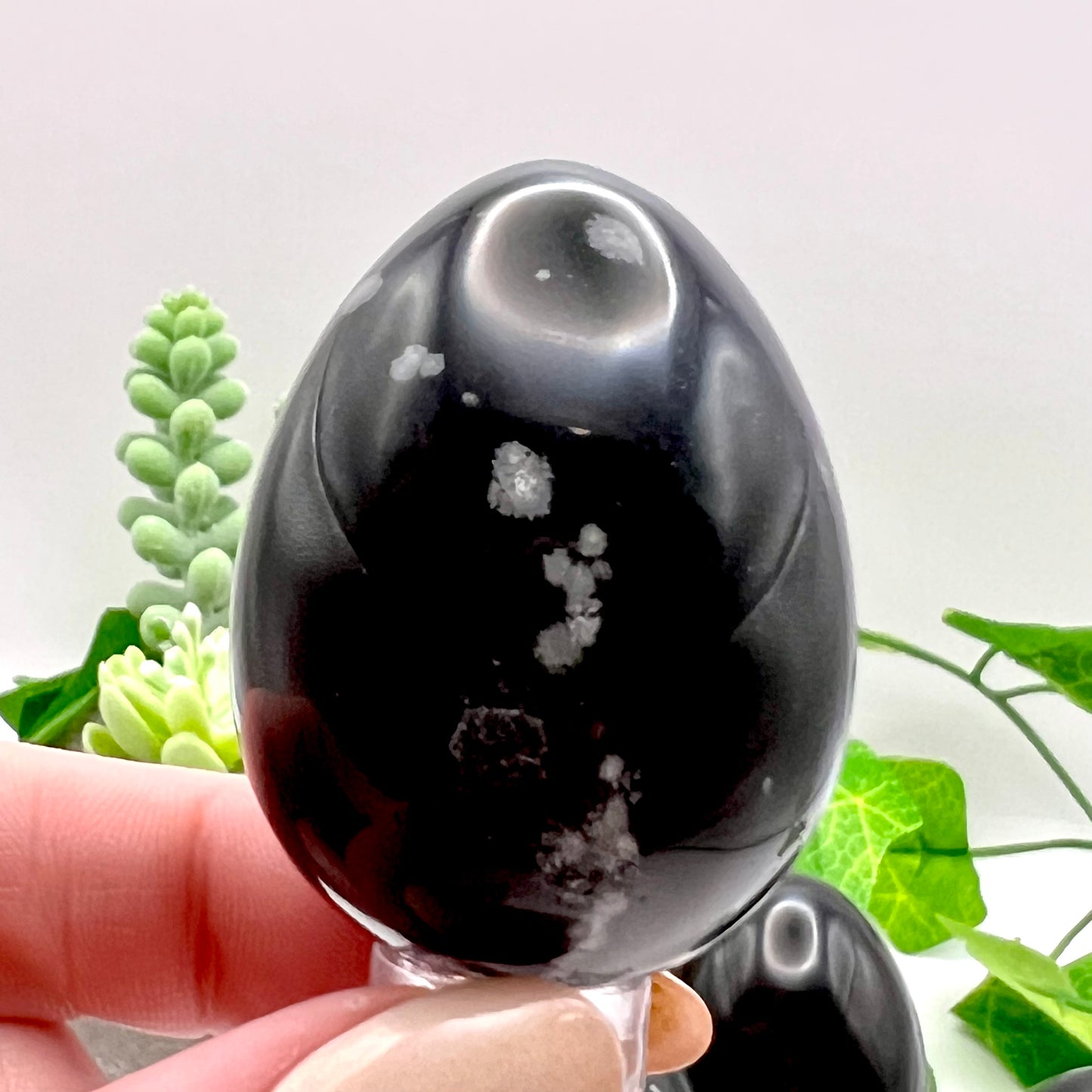 Snowflake Obsidian Carved Egg