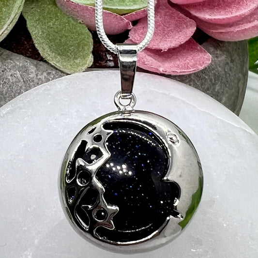 Blue Sandstone Moon & Star Pendent with Chain